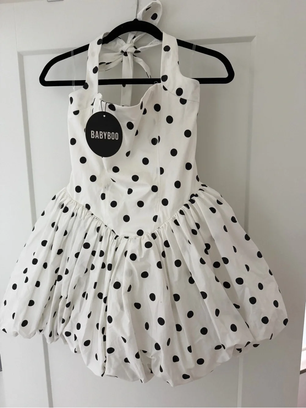 White Polka Dot Halter Mini Dress - Picture 2 of 4